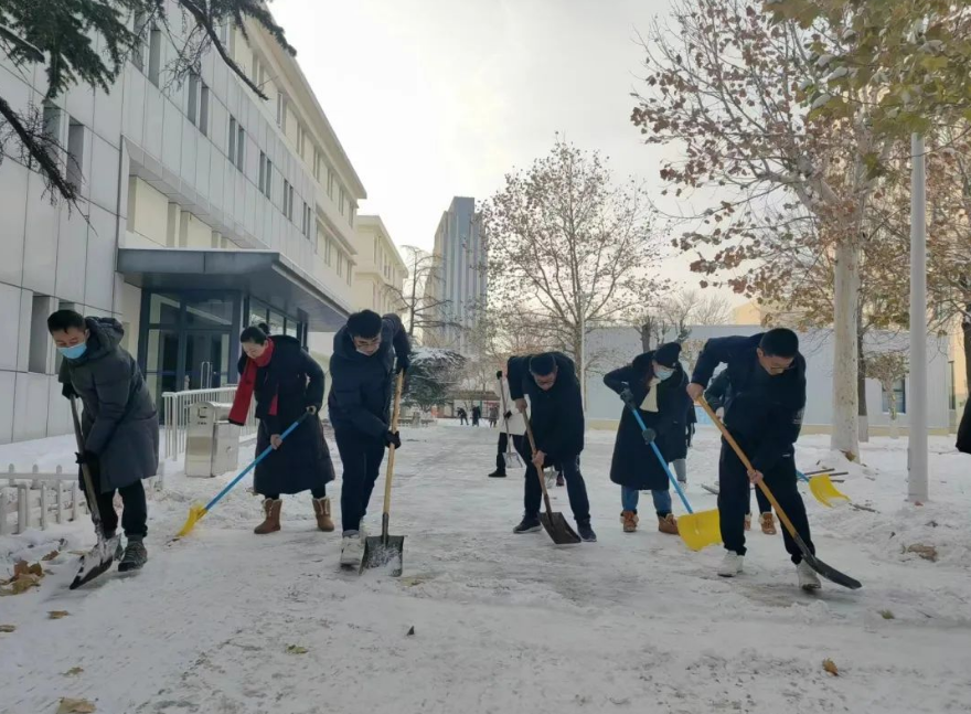 遇雪而战 温暖校园——经贸学校师生员工共同开展校园积雪清扫行动(图1)